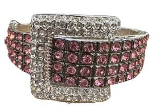 SWAROVSKI PINK & CLEAR RHINESTONE BELT BUCKLE HINGED LOCKING BANGLE BRACELET 7"